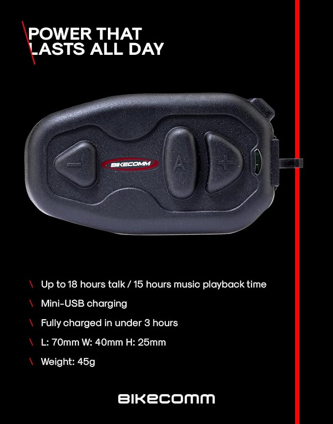BIKECOMM Salut Motorcycle Helmet Speakers Intercom – 1000M Range Wireless Speakers - Helmet Communication System, IP67, Black