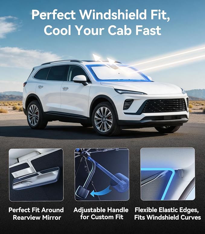 Nmoiss [Vinyl Coating Heat Shield] Windshield Sun Shade Umbrella Custom for Buick Envision, Protect Car from Sun Rays & Heat Damage Keep Cool and Protect Interior