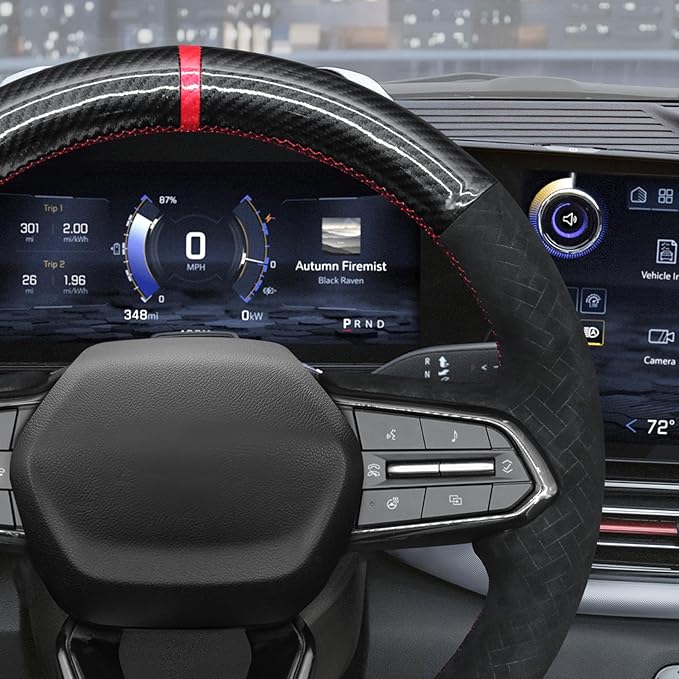MEWANT Hand Stitch PU Carbon Fiber Embossed Athsuede Steering Wheel Cover for Chevy Equinox RS Silverado EV RST 2025