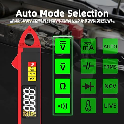 BSIDE 1mA Clamp Meter, DC/AC Current with Smart Mode, True RMS 6000 Counts Rechargeable Auto-Ranging Clamp Multimeter, Temperature Capacitance Diode Duty Cycle Hz Ohm Live Check V-Alert Voltage Tester