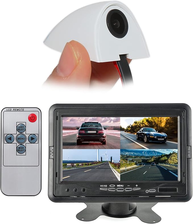 EWAY Car Door Blind Spot Side View Camera with 7 Inch TFT LCD Monitor Side Mount Backup Cameras for Truck 5th Wheel Camper Trailer RV Auto Safety - Tape Monitor with Remote Control