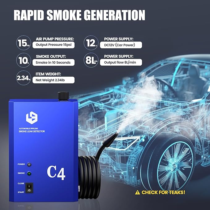 Smoke Machine Automotive Leak Detector, Smoke Machines Leak Tester for All 12V DC Vehicles in Vacuum,Fuel Diagnostic Pipe System,Built-in Air Pump (Oil Not Included)