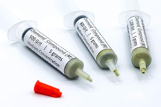 TechDiamondTools Kit of 3 Diamond Lapping Paste Polishing Compound USA Made 500 800 1200 Grit Lapping Compound for Rock Glass Metal Jewelry Resin Marble with 25% of Diamond Powder