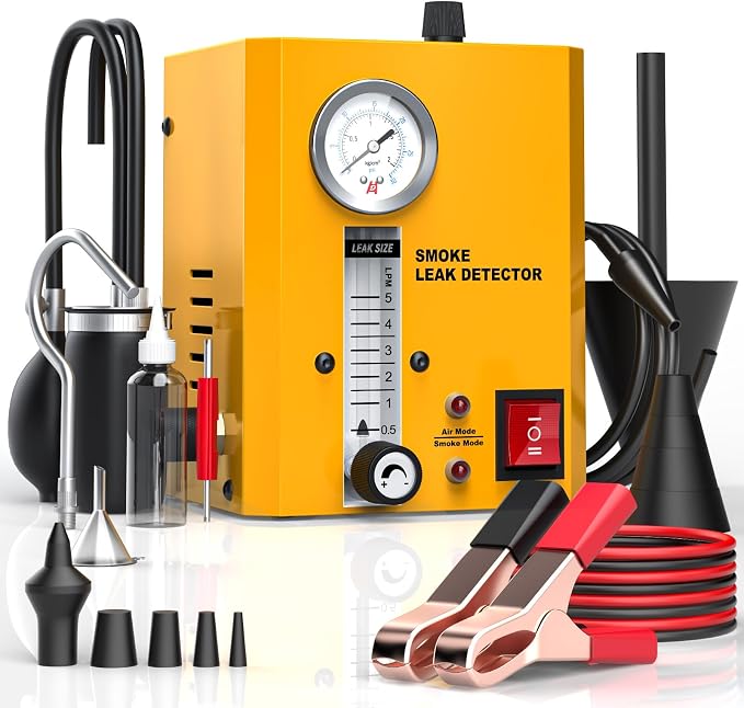 Smoke Machine Automotive Leak Detector with Built-in Air Pump, Pressure Gauge, Flow Meter, Vehicle Diagnostic Tool for Leaks Test in Vacuum,Fuel,EVAP & Other Cars System(Oil Not Included)