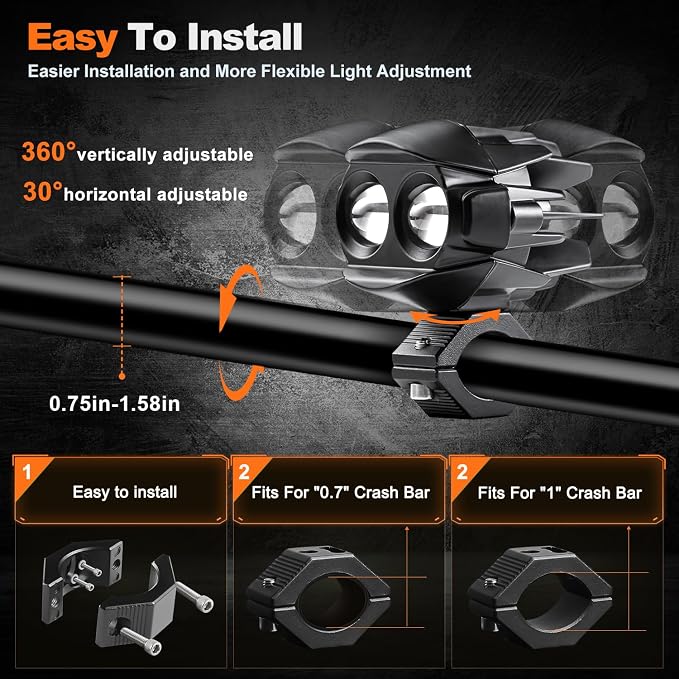 Motorcycle Driving Lights Kit,LEDMIRCY LED Luces Exploradoras Para Moto with Switch Wiring Harness Auxiliary Spot Light 6Modes White/Amber Strobe Offroad Fog Light with Memory Function IP68 Waterproof