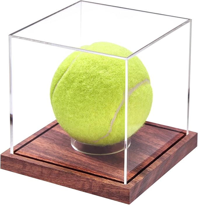 LITY 2 Pack Baseball Display Case, No Assembly Required Clear Cube Tennis Ball Holder with Solid Wooden Base, Autograph Baseball Stand Box for Single Ball