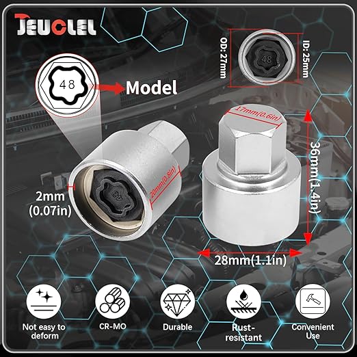 048 Wheel Locking Nut Key Compatible with BMW Series, Socket OD 27mm - ID 25mm, Nut Adapter, Anti-Theft Lug Nut Removal Tool