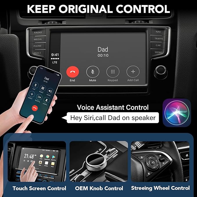 2025 Upgrade Wireless CarPlay Adapter Plug & Play Dongle Converts Wired to Wireless Apple CarPlay, Compatible with iPhone 6 and Later, Works with 2015+ Cars
