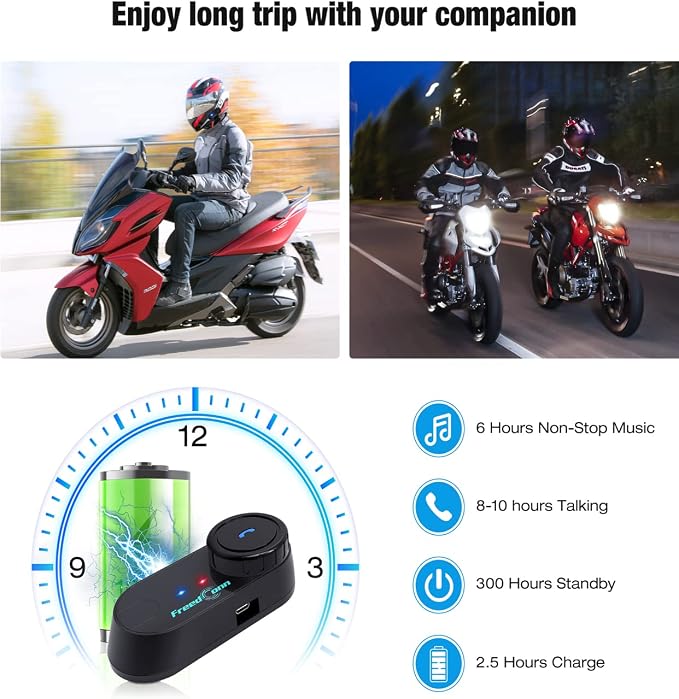 FreedConn Bluetooth Motorcycle Headset, TCOM VB Helmet Headset 2-Way 800M Intercom, Universal Pairing Communication System Kit for Ski/ATV/Dirt Bike (FM/ IP65 /2 in 1 Mic/Siri) 2 Pack