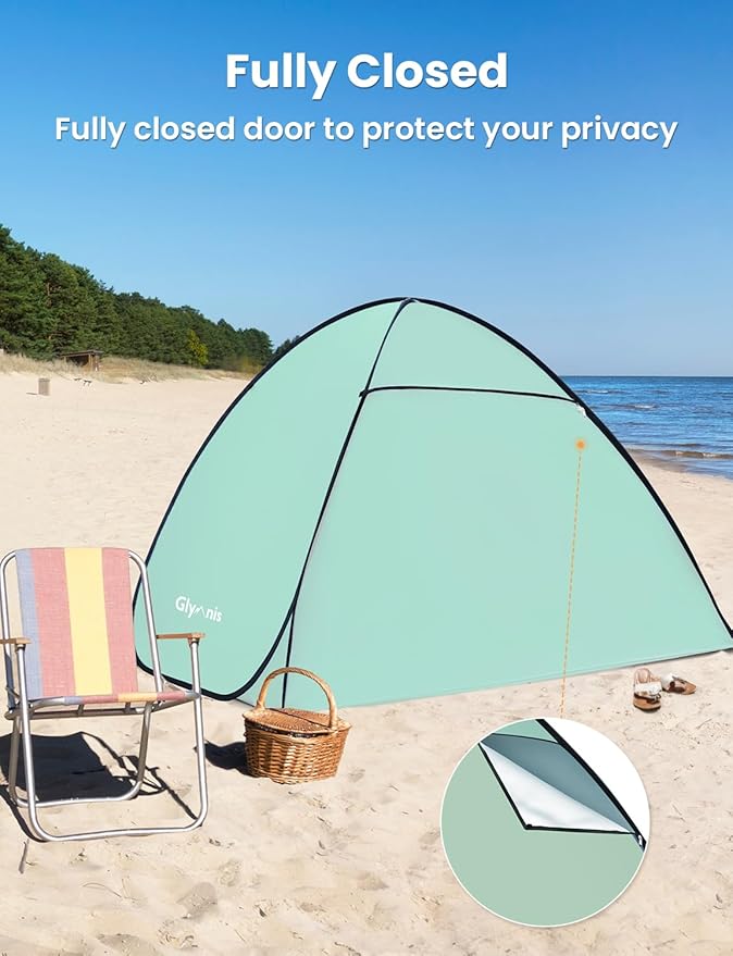 Glymnis Pop Up Beach Tent Beach Shade Tent for 1-4 Persons Sun Shelter UPF 50+ Enclose Zipper Door Portable Easy Up Beach Tent