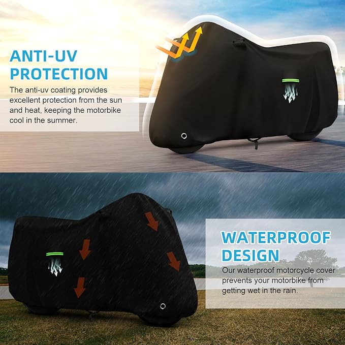 Motorcycle Cover Waterproof for Yamaha R1 R3 R6 R7 R9, Heavy Duty Outdoor Sun Rain Snow UV Dust All Weather Protection Motorbike Cover with Soft Cotton Lining & Lock Hole