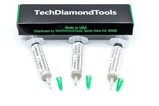 TechDiamondTools Kit of 3 Diamond Polishing Compound Polishing Paste USA Made 1500 3000 5000 Grit for Marble Glass Metal Rock Jewelry Resin Silver Gemstone with 10% of Diamond Powder