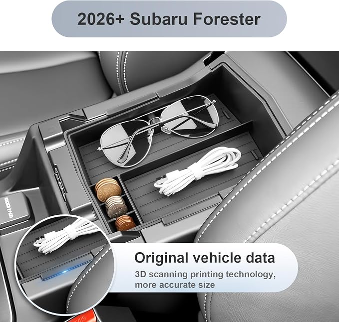 SKTU 2Pack for 2026 Subaru Forester Center Console Organizer for 2026+ Subaru Forester (Sport/Limited/Wilderness/Touring) Console Tray Subaru Forester 2026 Accessories Double Layers with Coin Holder