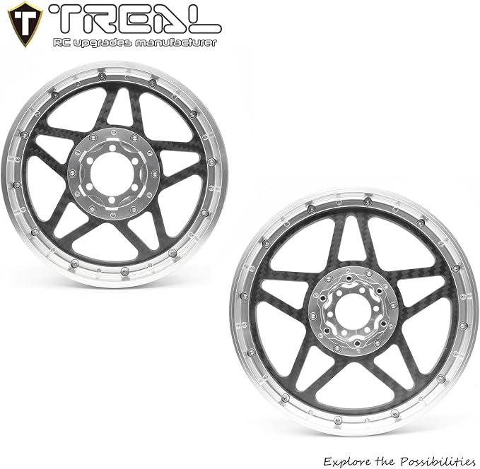 TREAL Losi Promoto MX Front and Rear Wheels(2P), CNC Machined Aluminum w Carbon Rims for Losi 1/4 FXR Motorcycle(Silver)
