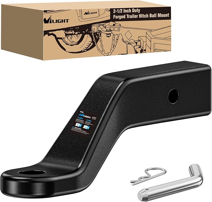 Nilight Trailer Hitch Ball Mount with 5/8" Hitch Pin Clip Fits 2-1/2 Inch Receiver Square 15000 lbs 4" Drop, 2-1/2" Rise, 1-1/4-Inch Hole, Gloss Black Powder Coat