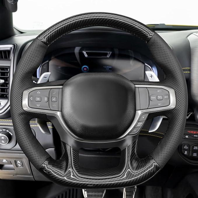 MEWANT Steering Wheel Covers for Dodge Ram 1500 TRX 2021-2024 Hand-Stitched Steering Wheel Wrap