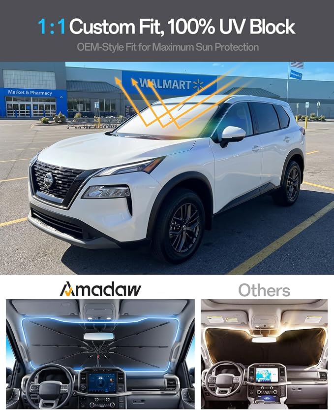 Windshield Sun Shade for Nissan Pathfinder 2000–2026, Foldable Umbrella Sunshade with 100% UV Block, Multi-Layer Heat Insulation, Reinforced 10-Rib Frame, Keeps Car Cooler Summer Car Accessory