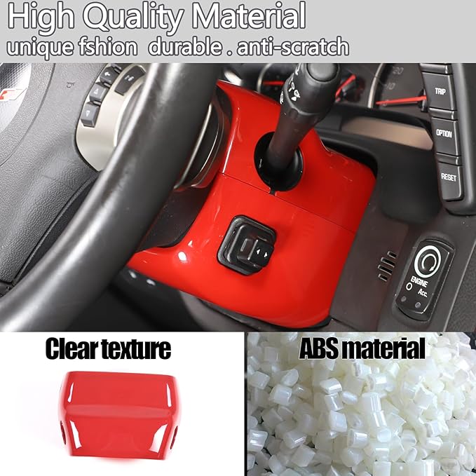 Steering Column Cover Trim Kit Compatible with Chevy Corvette C6 2005-2013, Carbon Fiber Pattern Steering Wheel Base Trim Cover Accessories (Sports red)