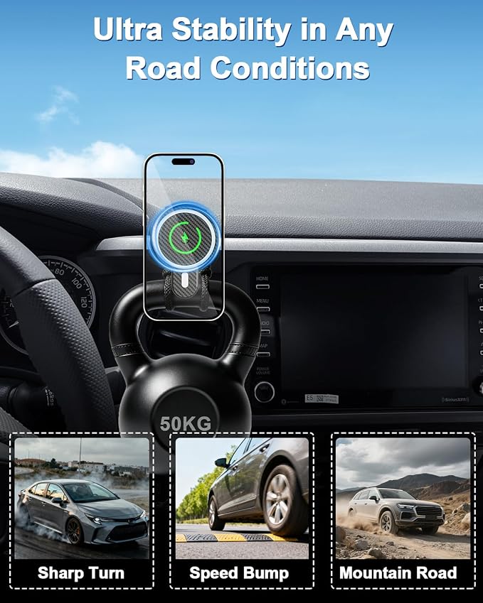 PZK Car Phone Mount for Toyota Tacoma 2016 2017 2018-2022 2023 Accessories Custom Air Vent Phone Holder Magnetic 15W Fast Wireless Charger Hands Free 360° Rotation Cell Phone Automobile Cradles