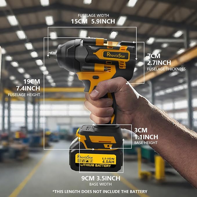 Rhovixster Cordless Impact Wrench 1/2 - 580N.M Max Cordless Impact Wrench Set with 2 Speed Adjustable, Brushless Motor High Torque Impact Guns with 2x4Ah Batteries and Charger