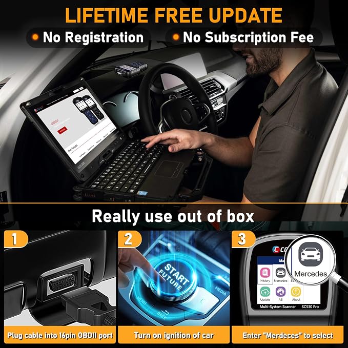 CGSULIT SC530 Pro OBD2 Scanner Diagnostic Scan Tool for Mercedes Benz, 2025 Full System Car Code Reader with 20+ Services, ABS Bleed, Oil/EPB/SRS/SAS/TCM/BMS/T-hrottle Reset, Auto VIN, Free Update