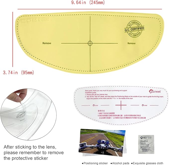 XII WY Universal Motorcycle Full Face Helmet Shield Anti Fog Film,Yellow Visor Lens Insert Fog Resistant Waterproof Sticker