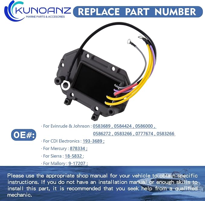 193-3689 583266 583689 35-Amp Voltage Rectifier Regulator for Johnson&Evinrude 185 200 225 250 275 300 HP Ourboard 6&8-Cyl.0583689,0584424,0586000,0586272,0583266,0777674,Mercury:878334;Sierra:18-5832