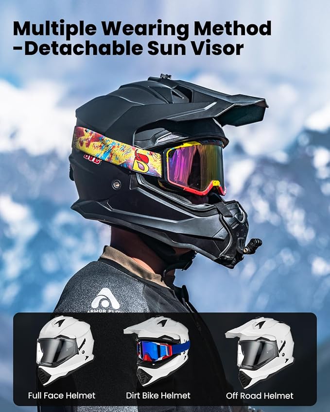 ILM Dual Sport Adventure Motorcycle Helmet with Pinlock Compatible Sun Visor Snowmobile ATV Dirt Bike Off Road Casco Model WS902 (White, 2XL)