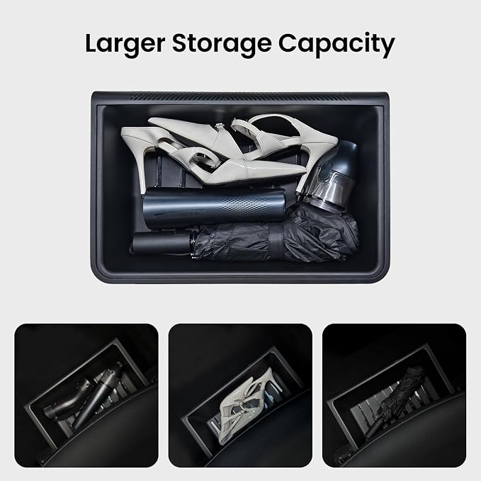 REEVAA Under Seat Storage Tray for Tesla Model Y, Front Seat Hidden Drawer Bins Non Slip with Lid Cover, Underseat Storage Box Organizer for Model Y 2021-2024 (No Fit New Model Y Juniper)