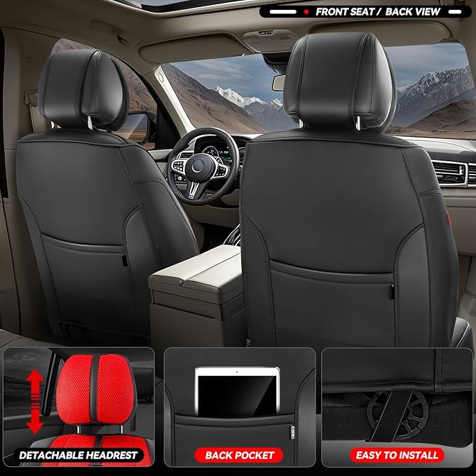 Auto Dynasty Car Seat Covers Front Pair, Automotive Seat Covers for Cars Breathable Waterproof, Universal Anti-Slip Car Interior Protectors Compatible Airbag Fit Most Cars, Red, Drive Series