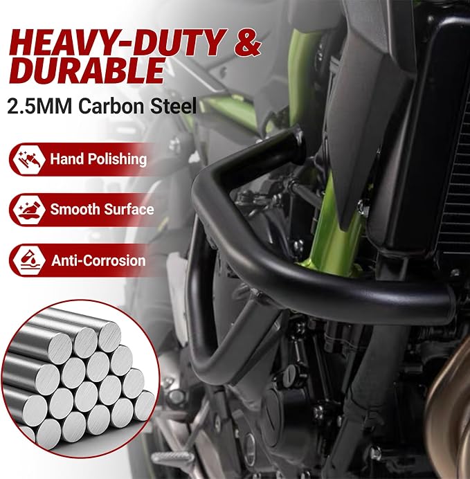 Motorcycle Crash Bar for Z650 ER650 2017-2026 | Engine Guard Highway Bar Bumper Side Falling Protection High-Temp Powder Coating
