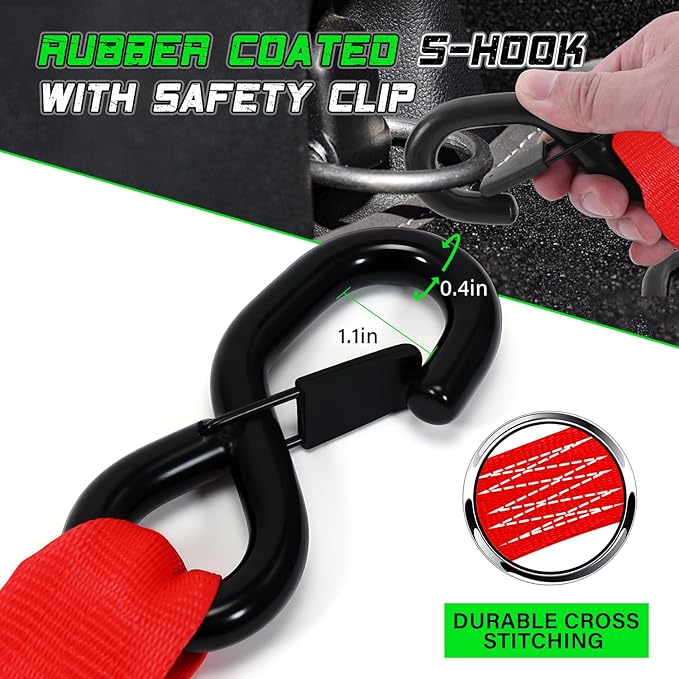 Retractable Ratchet Straps (2pk) -Patented | 1.5 in x 16 ft Heavy Duty Auto Ratchet Straps with Soft Loops | Perfect Automatic Tie Downs for Motorcycle,Kayak and Truck | Break Strength 5,000LBS/2268KG