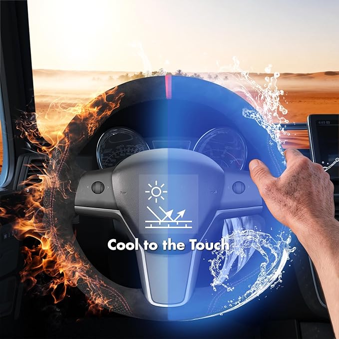 MEWANT Hand Stitch Steering Wheel Cover for Tesla Model 3 2017-2023 Model Y 2020-2023 Black 9040 Athsude Custom Fit DIY Wrap Interior Accessories