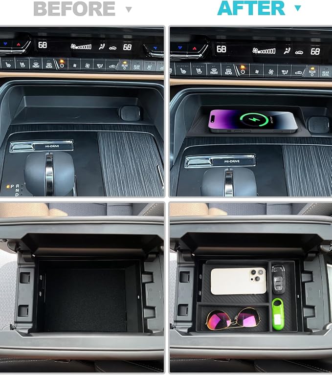 CDEFG 2PCS for 2024 2025 2026 Mazda CX-90 CX-70 Center Console Organizer for 2024-2026 Mazda CX-90 CX-70 Middle Console Storage Box Wireless Charging Protecive Mat CX-90 CX70 Accessories