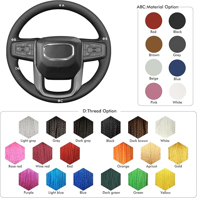 MEWANT DIY Stitching Car Steering Wheel Protector Wrap Cover for GMC Sierra 1500 2019-2023 / Sierra 1500 Limited 2022 / Sierra 2500 2020-2024 / Sierra 3500 2020-2024 / Yukon (XL) 2021-2023 Accessories