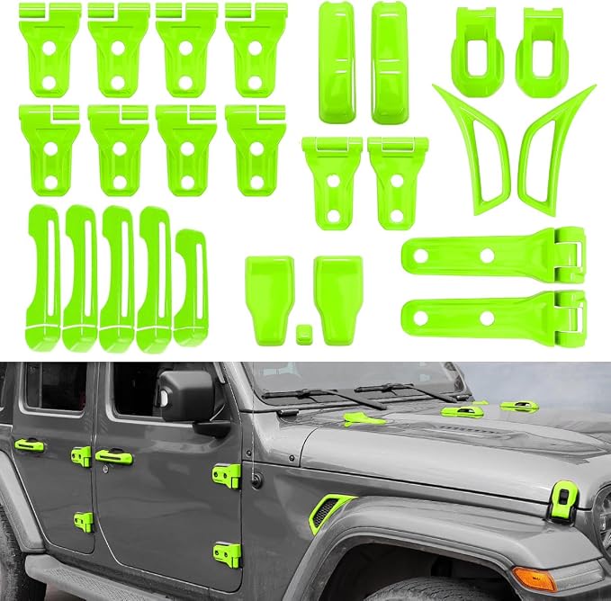 Barong for Jeep Wrangler JL JLU 2018-2025 Accessories Exterior Decoration Door Hinge Handle Engine Hood Hinge Hood Latch Wheel Eyebrow Side Air Outlet Rear Window Hinge Cover 26PCS Full Set(Green)