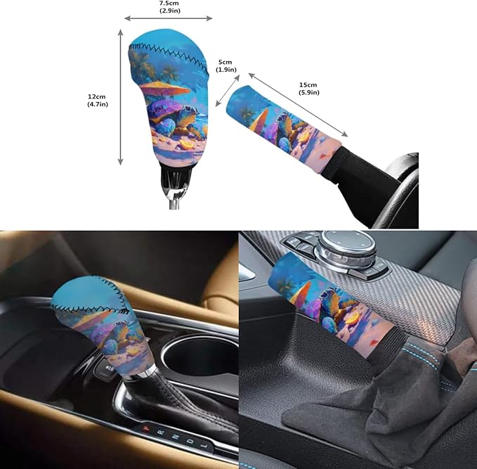Forchrinse 15Pcs Hawaiian Sea Turtle Car Seat Cover Set with Steering Wheel Cover Armrest Shoulder Pads Handbrake Gear Cover Garbage Can Universal Women Auto Interior Accessories
