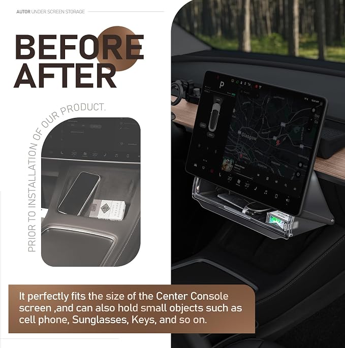 AUTOR Hideable Tesla Under Screen Storage for Model Y (2019-2024) Model 3 (2016-2023) Center Console Organizer Tray Model Y /3 Accessories