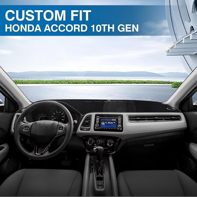 KUST Black Dash Cover for Honda Accord/Accord Sport 2018 2019 2020 2021 2022 (Without HUD) Dashboard Cover Polyester Non-Slip Center Console Dash Cover Interior Accessories for Accord No Glare