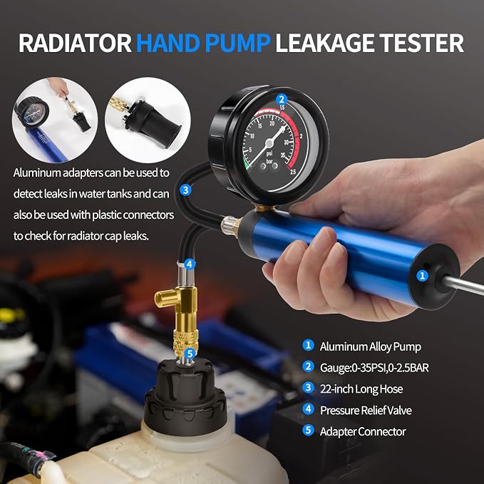 VTG VOGTEN 31PCS Coolant Pressure Tester Kit,Radiator Pressure Tester and Vacuum Refill Kit for Automotive Cooling System Water Tank Leakage Detection