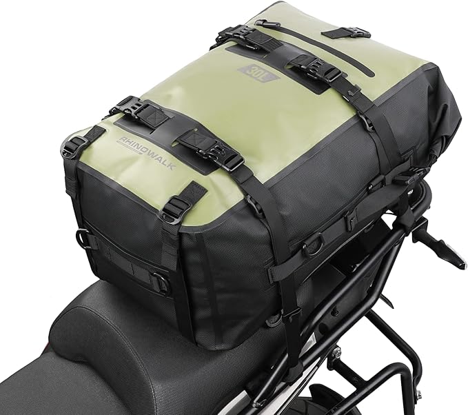 Rhinowalk Motorcycle Tail Bag Motorbike Side Bag 30L Full Waterproof Motor Saddle Pannier Bag Rear Rack Trunk Professional Motor Accessories-Green
