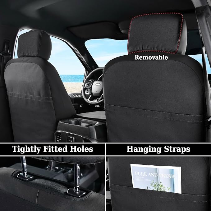 Coverado Front Seat Covers, Waterproof Canvas Seat Protector for Car Seat Cushions for Kids & Dogs, Compatible with 2015-2024 Ford F150 & 2017-2024 Ford F250 F350 F450(Black, 2PCS)