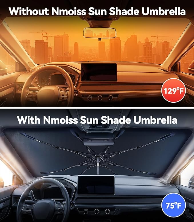 [2026 Upgraded] Nmoiss Windshield Sun Shade Umbrella for Honda CRV - [Vinyl Coating Heat Shield] Protect Car from Sun Rays & Heat Damage Keep Cool and Protect Interior, Spring Structure Edge