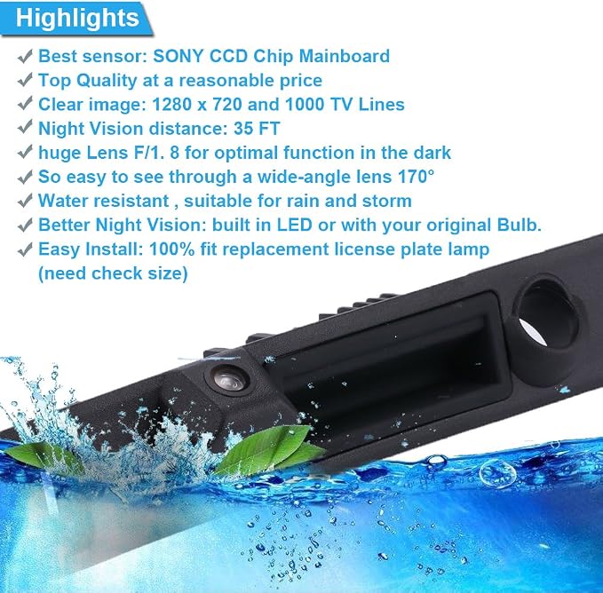 Trunk Handle Vehicle Camera Rear View Camera Parking Reverse for Audi A3 8P7 A4 8E A6 4F2 4F5 A5 8T3 A8 4H E0827574C,8E0827574F 8E0827574C3FZ Waterproof Night Vision Back up Reverse