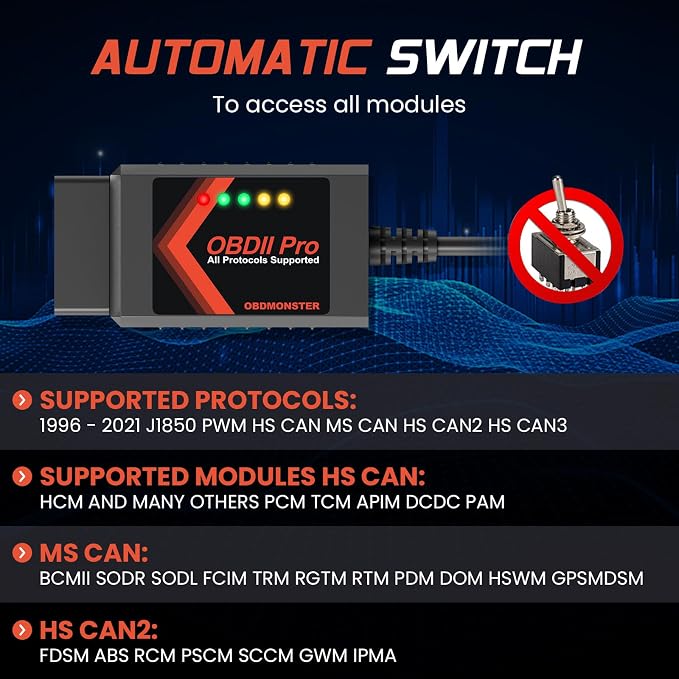 ELM327 OBD2 Adapter Compatible with F150 F250 and More, for MS/HS CAN Automatically Switch, OBDII Diagnostic Scanner via USB for Windows only