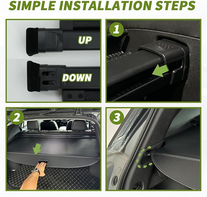 Trunk Cargo Cover for Chevy Equinox GMC Terrain 2018-2024, with Carbon Fiber Texture Ends, Anti - Peeping Retractable Security Shade for Privacy, SUV Accessories (No Equinox EV)