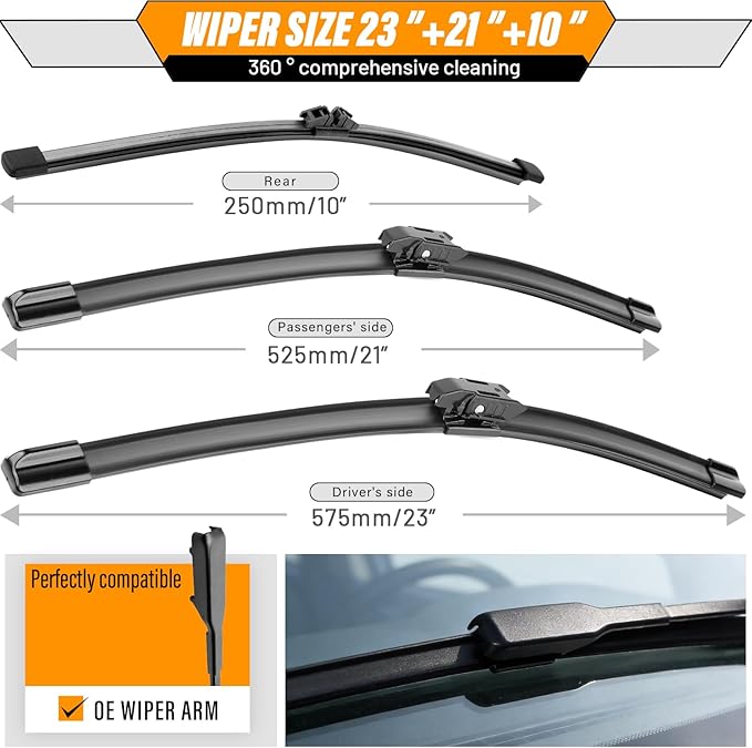 OEM Windshield Wiper Blade Replacement for Mini Cooper Countryman 2017 2018 2019 2020 2021 2022 2023 Original Equipment All-Season Rear Wiper Blade Set 23+21+10 (Set of 3)