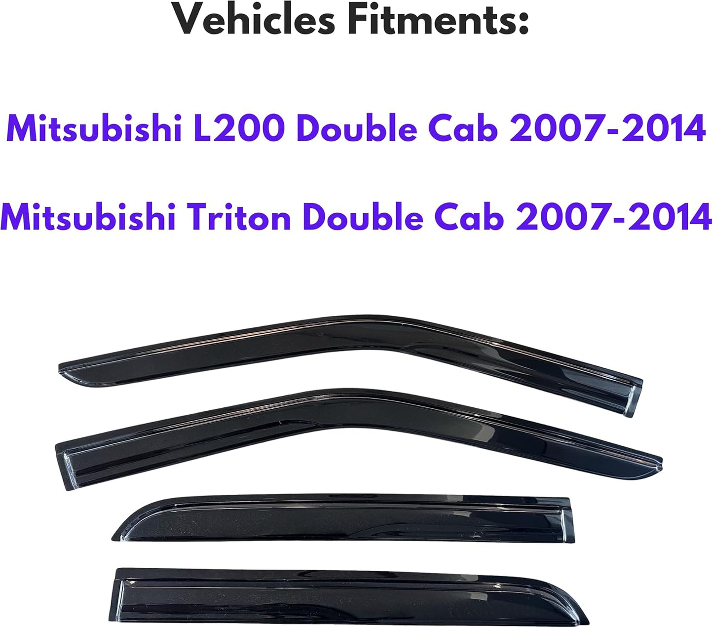 KPY Window Visor Compatible with Mitsubishi L200 & Triton Double Cab 2007-2014, 4PC Rain Guard Side Window Vent Deflectors Tape-On Mugen Style, 2007 2008 2009 2010 2011 2012 2013 2014