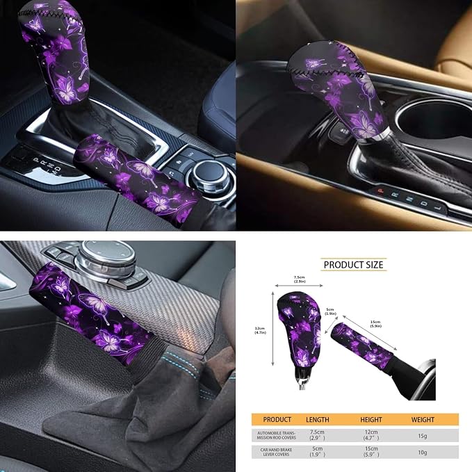Butterfly Car Seat Covers and Accessories for Women 4 Seat Cushion Cover+1 Steering Wheel Cover+2 Safety Seatbelt Pad+2 Car Coasters+1 Shift Knob Cover and 1 Handbrake Cover, 11 Pack