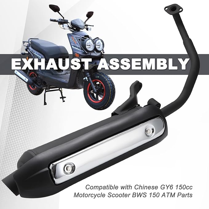 Minho Muffler Exhaust Header Tail Pipe for Gy6 125cc 150cc TaoTao Vitacci Spark Zoom 150 Gas Engine Scooters Ideal for Moped Gator 150 f2 Riders